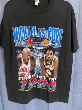 Michael vs Kobe 1998 Black Graphic Tee - Vintage Game Poster Shirt